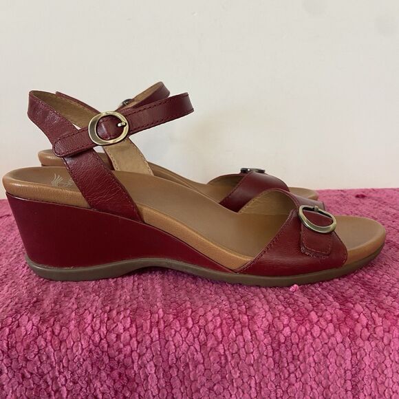 Dansko Arielle Leather Wedge Sandals Red Size EU 41/US 10.5-11 - Picture 2 of 13